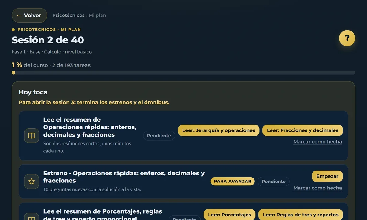 Psicotécnicos con plan guiado